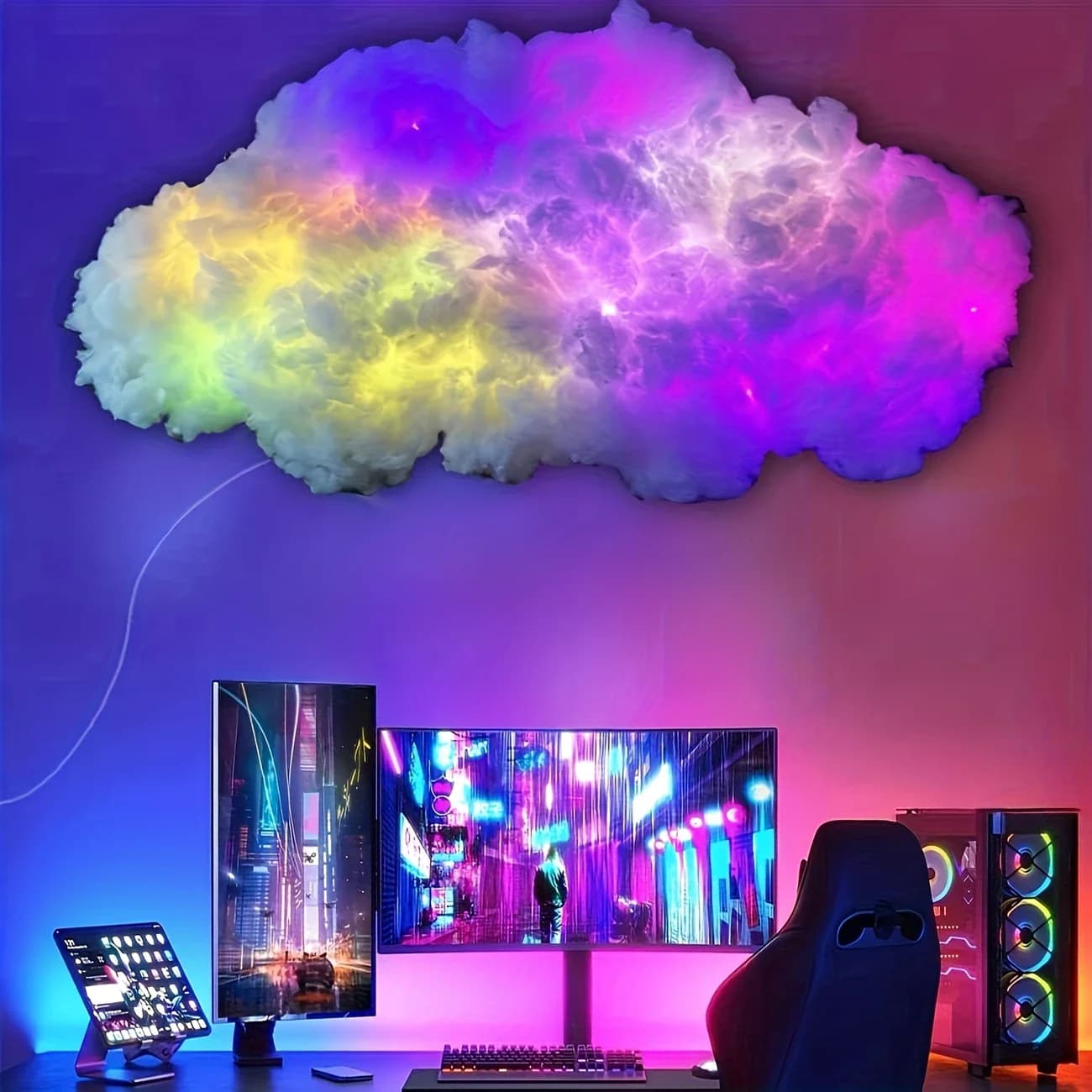 Lampe nuage 3D DIY avec effets lumineux colorés RGBIC, lampe nuage orageux pour une décoration de vacances onirique dans les chambres et les salles de jeux