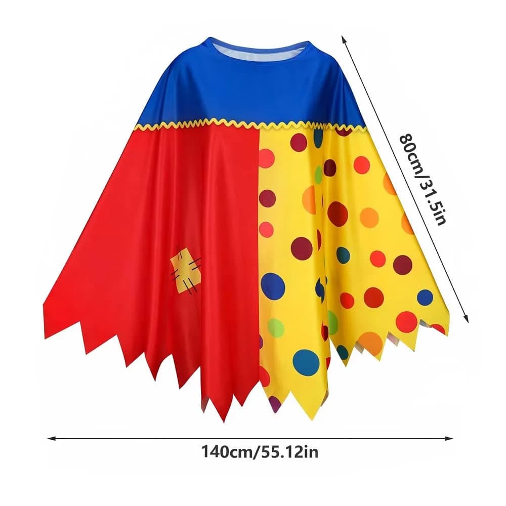 Costume de Clown Adulte pour Cosplay, Ensemble Cape à Pois et Pantalon Rayé Bicolore, Idéal pour Halloween, Cirque, Carnaval et Spectacles Scéniques