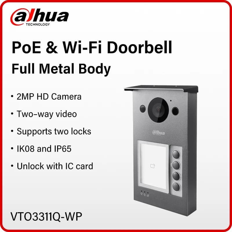 Dahua Original 2MP IP & WiFi Station de porte de Villa entièrement en métal 4 boutons interphone vidéo PoE prend en charge deux serrures RS485 IR VTO3311Q-WP