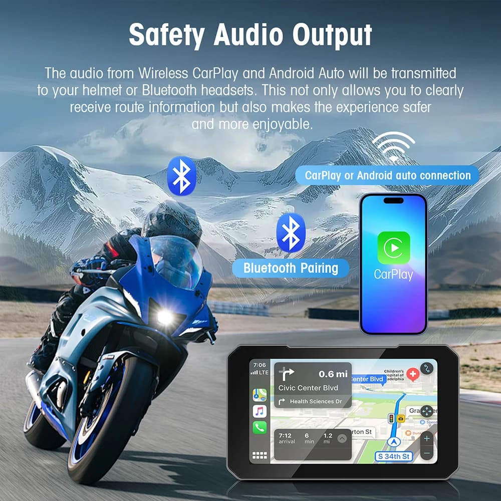 Écran d'affichage de Moto de 5 pouces, Carplay, Navigation, tableau de bord numérique Portable, Moto Android Auto