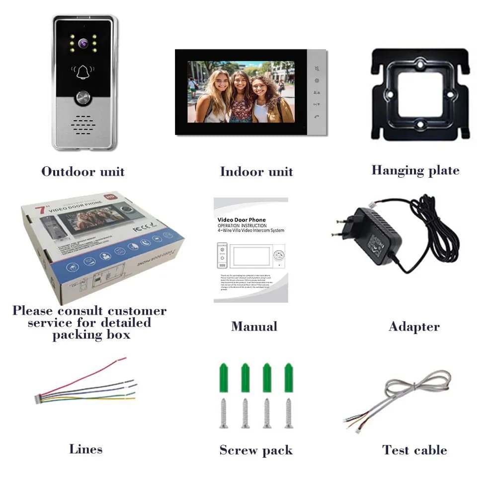 Interphone vidéo filaire 4 fils 7 pouces avec déverrouillage