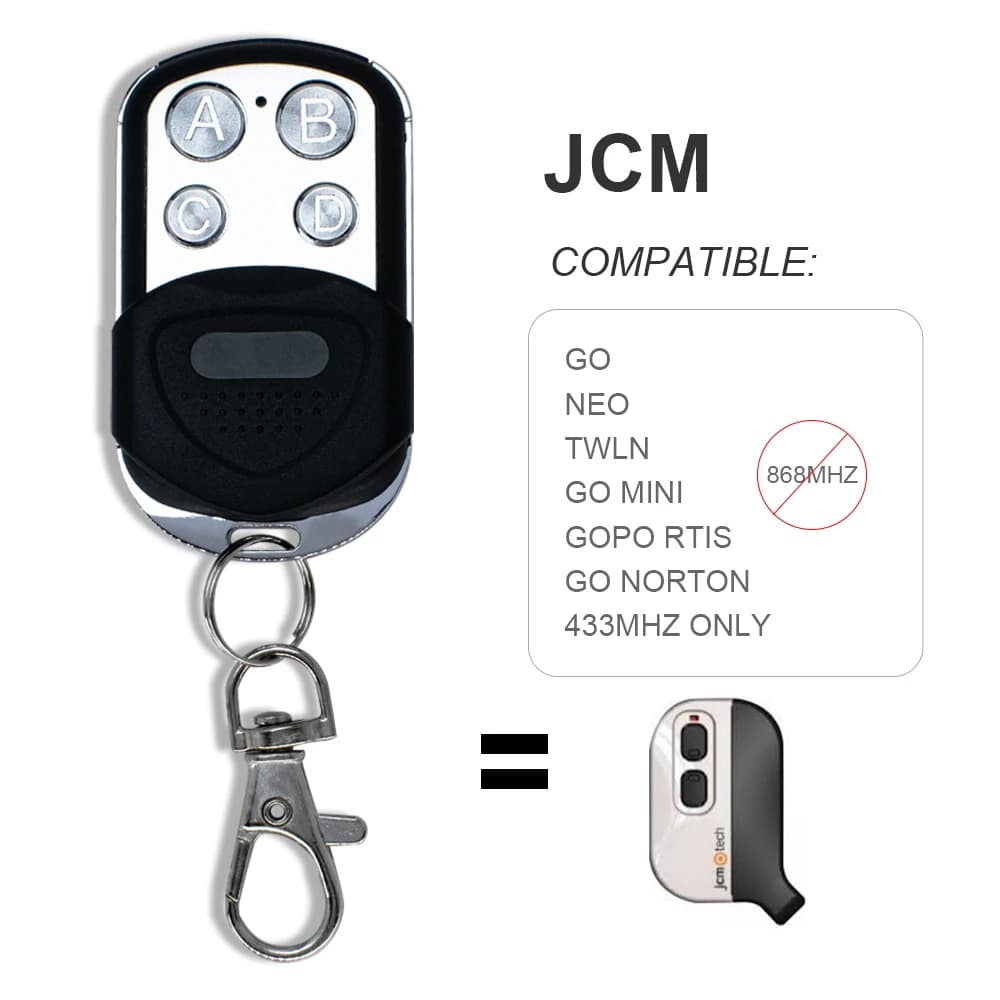 Duplicateur de portail JCM GO NEO TWLE GO MINI GOPO RTIS GO NORTON Télécommande Ouvre-porte de garage Commande 433MHz