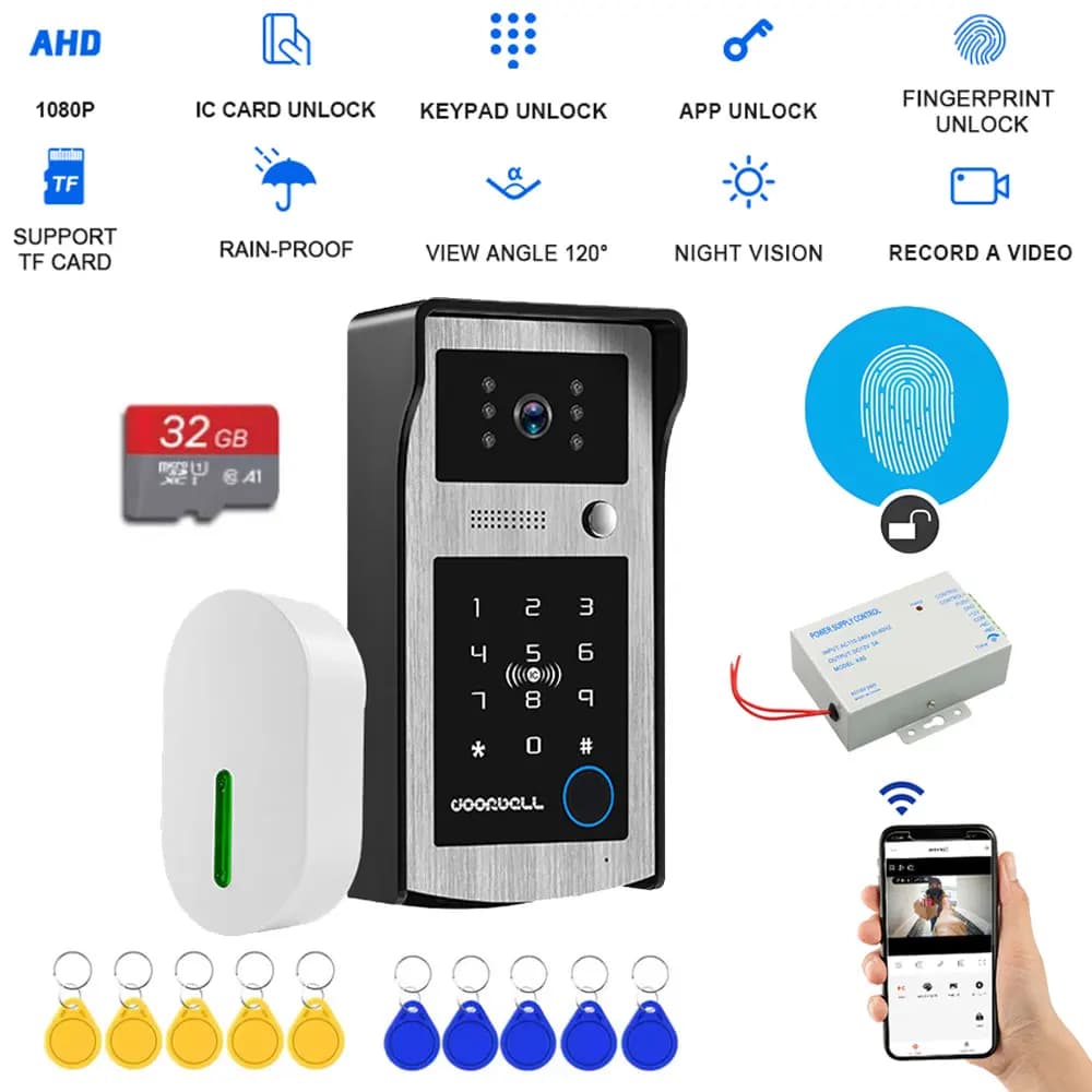 Sonnette vidéo WiFi Tuya RFID avec caméra HD 1080P couleur
