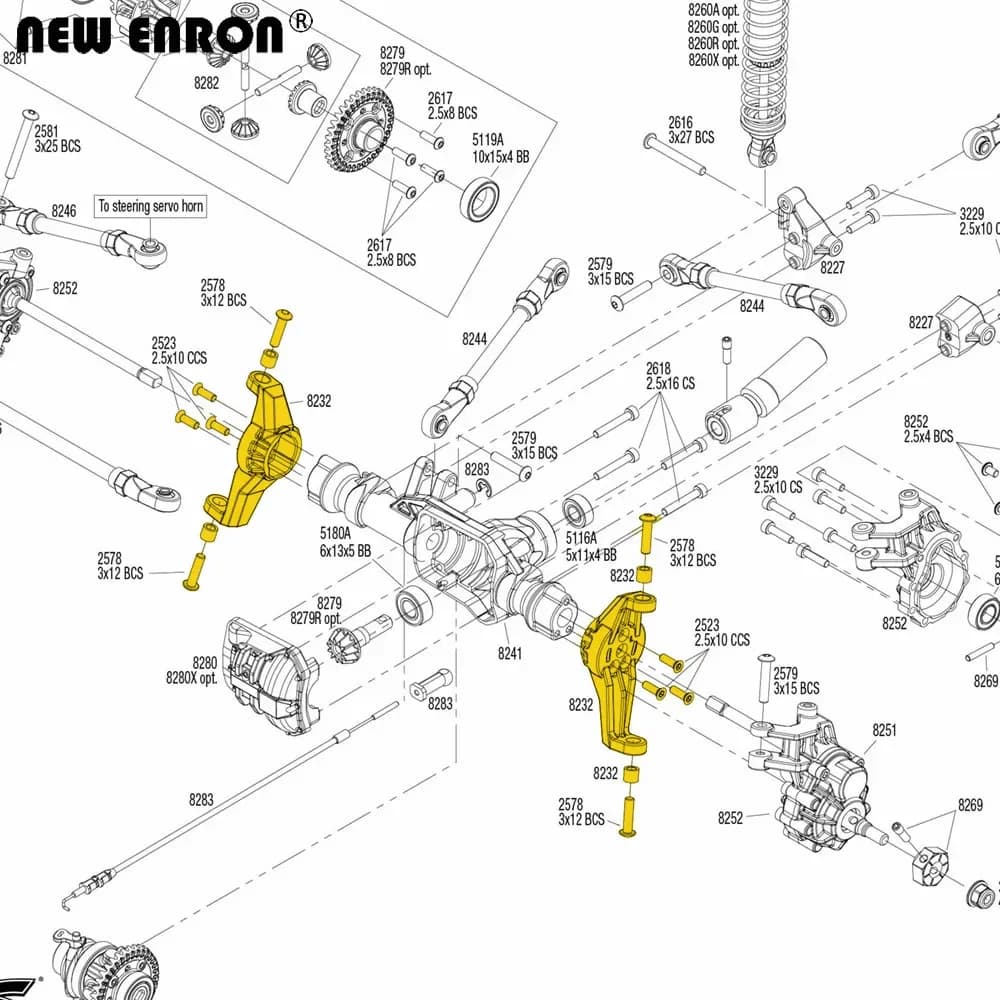 NOUVEAU ENRON en alliage d'aluminium # Jeu de blocs de roulettes d'entraînement de portail d'essieu avant 8232