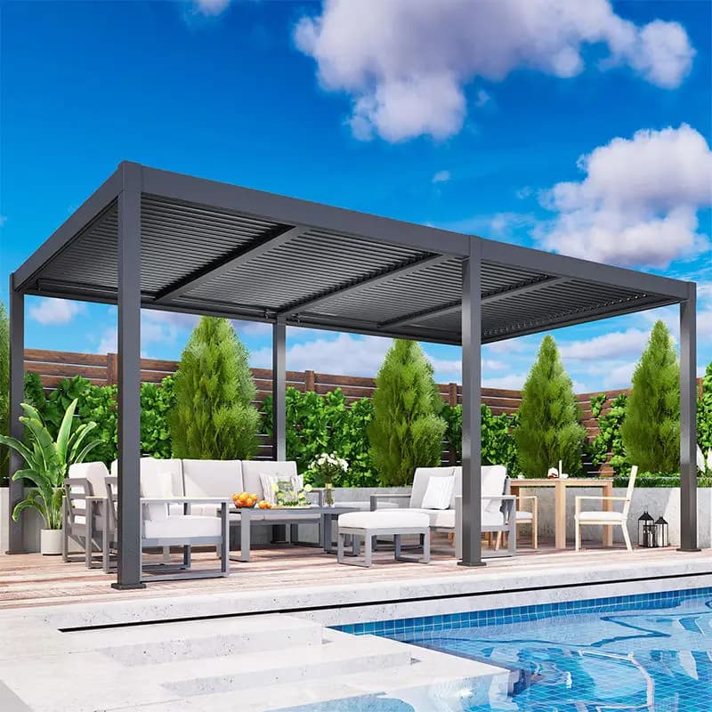Pergola moderne anti-ouragan avec volets électriques réglables