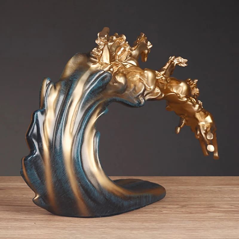 Ornements de chevaux, une troupeau de chevaux, artisanat en résine, lumière dorée, armoire à vin de luxe, décoration de bureau