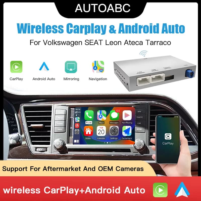 AUTOABC-Wireless Carplay Android Auto Tech Box pour VW, Pour Volkswagen SEAT Leon Ateca Tarraco 2016-2019 MIB Mirror Link Car Airplay