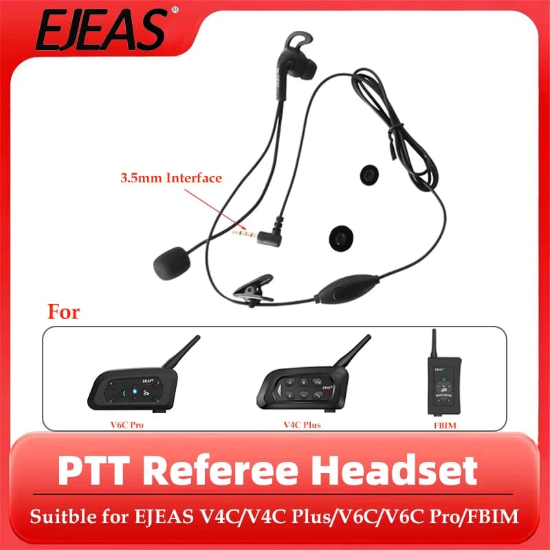 EJEAS – casque d'arbitre, Interface 3.5mm, PTT, crochet d'oreille, écouteur monaural, pour FBIM/V6C PRO/V4C PLUS/V6C/V4C avec bouton
