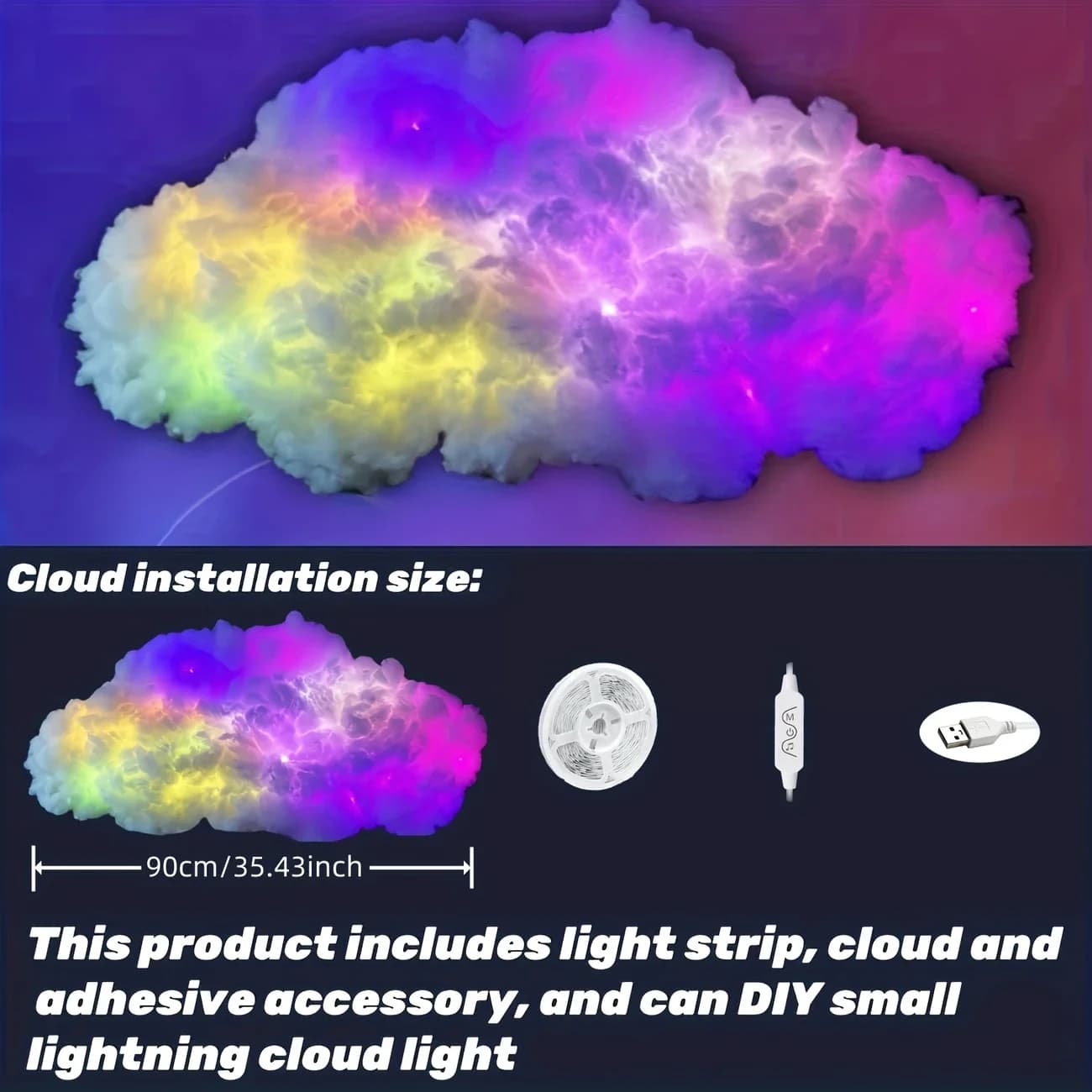 Lampe nuage 3D DIY avec effets lumineux colorés RGBIC, lampe nuage orageux pour une décoration de vacances onirique dans les chambres et les salles de jeux