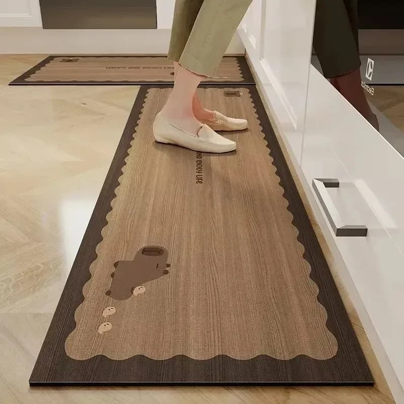 Tapis De sol De cuisine imperméable et antidérapant, en vinyle, en Pvc, en cuir, dessin animé, Grain De bois, Alfombras De Cocina