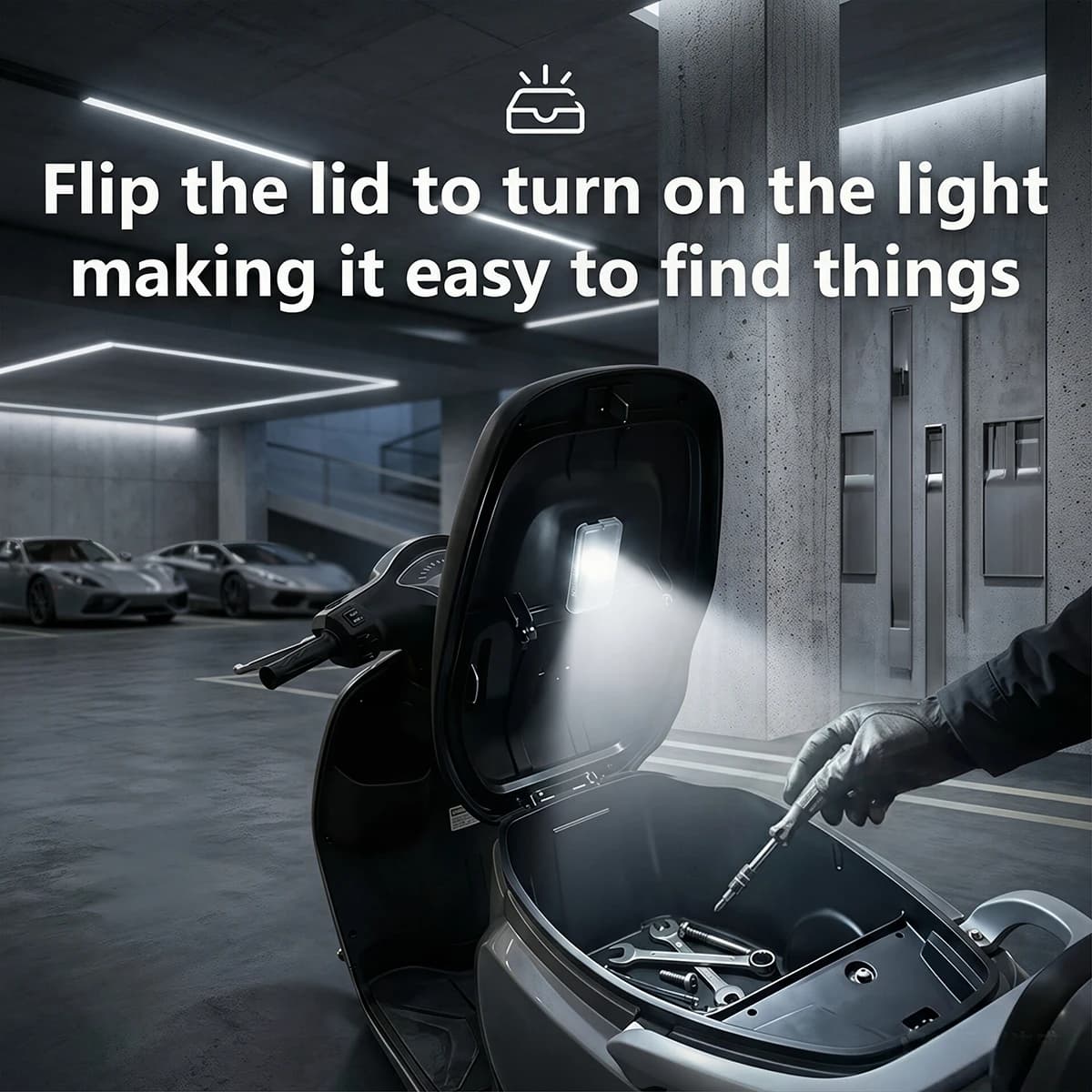 Capteur de coffre de moto, lumière intérieure LED, technologie de détection automatique intégrée, accessoires d'éclairage multifonctionnels et portables