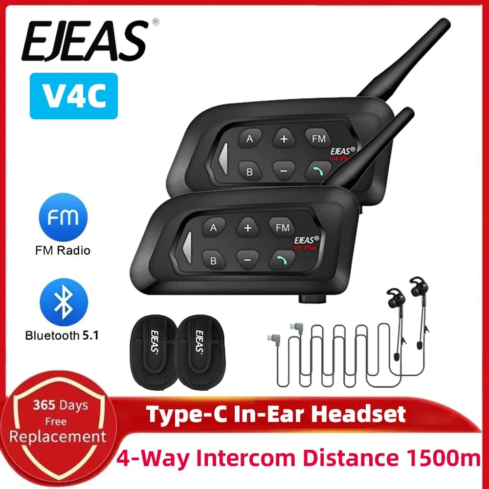 EJEAS V4C Plus casque d'interphone d'arbitre de Football intra-auriculaire Bluetooth 1500M casque Duplex intégral Interphone de conférence de Football