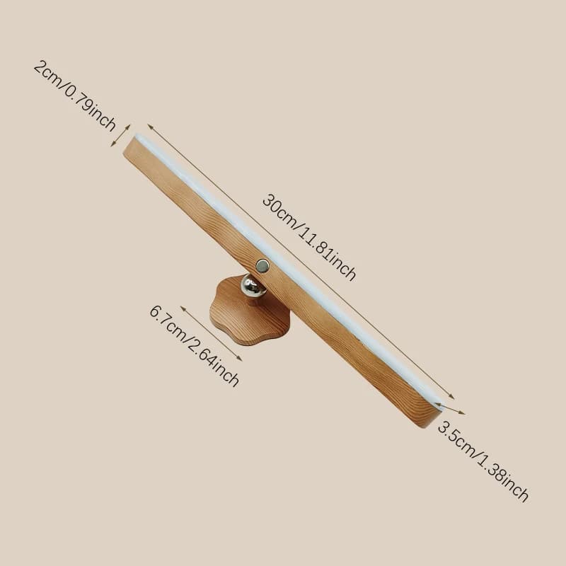 Lampe murale magnétique rotative, sans perçage 360° ° Lampe de chevet rotative, lampe de lecture LED à effet bois, blanc chaud/blanc froid