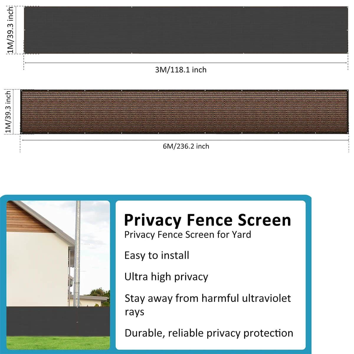 2/1 pièces 1 × 6 m/1x3 m balcon confidentialité clôture filet pare-soleil filets jardin cour