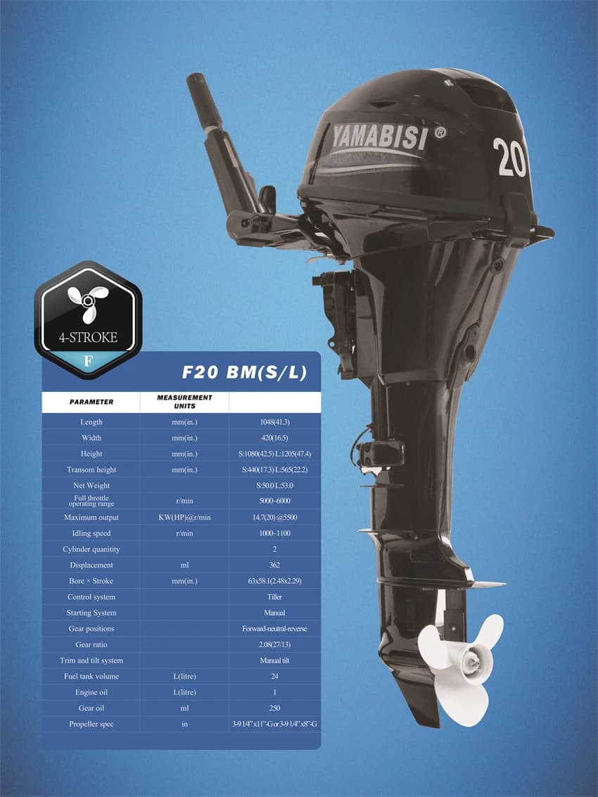 Moteur hors bord 4 temps 20HP moteur hors-bord Yamabisi marque moteur de bateau moteur de bateau moteur 4 temps