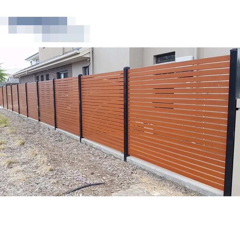 Panneau de clôture en aluminium marron/gris foncé pour jardins avec colonnes