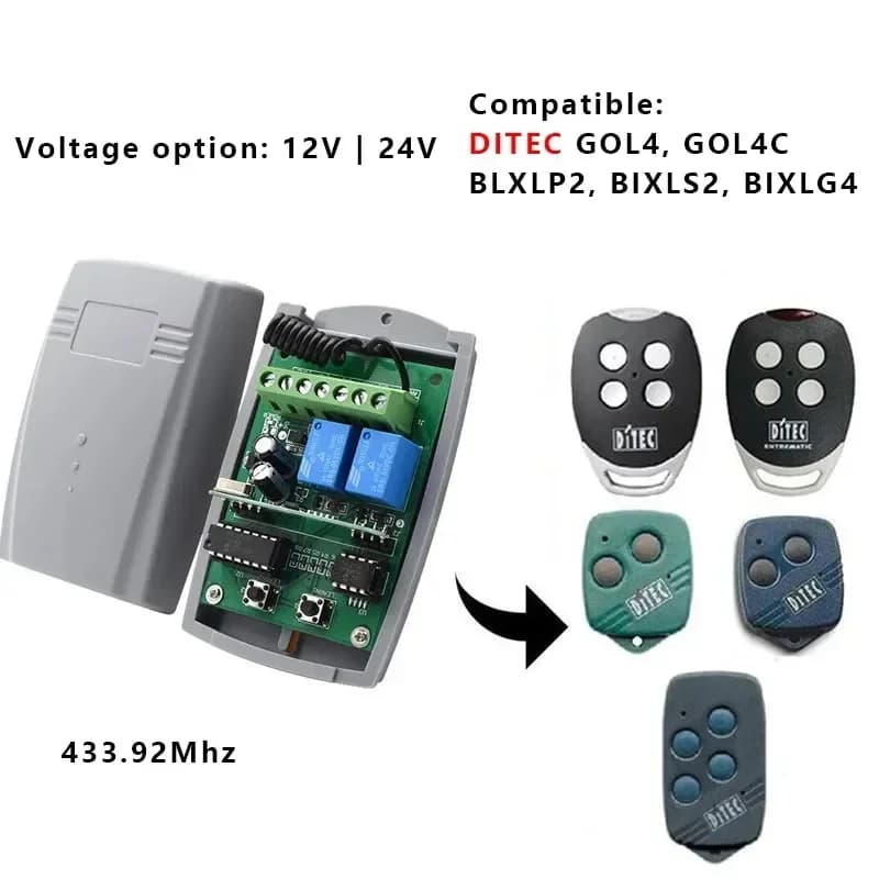 Commutateur intelligent de récepteur de porte de Garage, DC12V 24V 433.92MHz, commutateur émetteur à Code fixe et à Code roulant