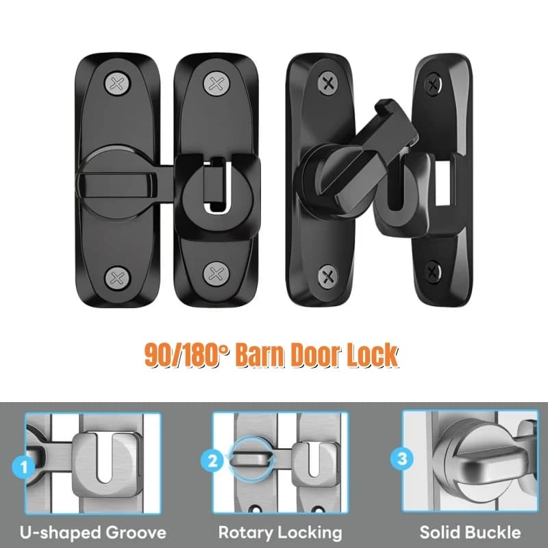 Serrure de porte de grange à 90/180 degrés