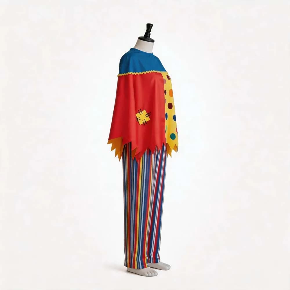 Costume de Clown Adulte pour Cosplay, Ensemble Cape à Pois et Pantalon Rayé Bicolore, Idéal pour Halloween, Cirque, Carnaval et Spectacles Scéniques