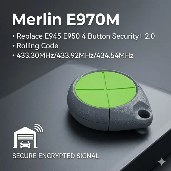Télécommande de porte de garage Merlin E970M E945 E950 4 boutons Security+ 2.0 pour ouvre-porte