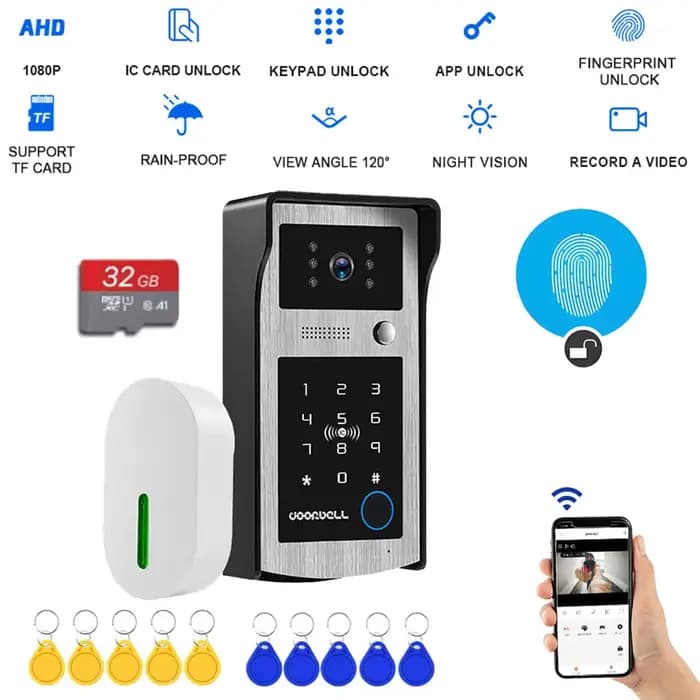Sonnette vidéo WiFi Tuya RFID avec caméra HD 1080P couleur, système d'interphone vidéo extérieur ave