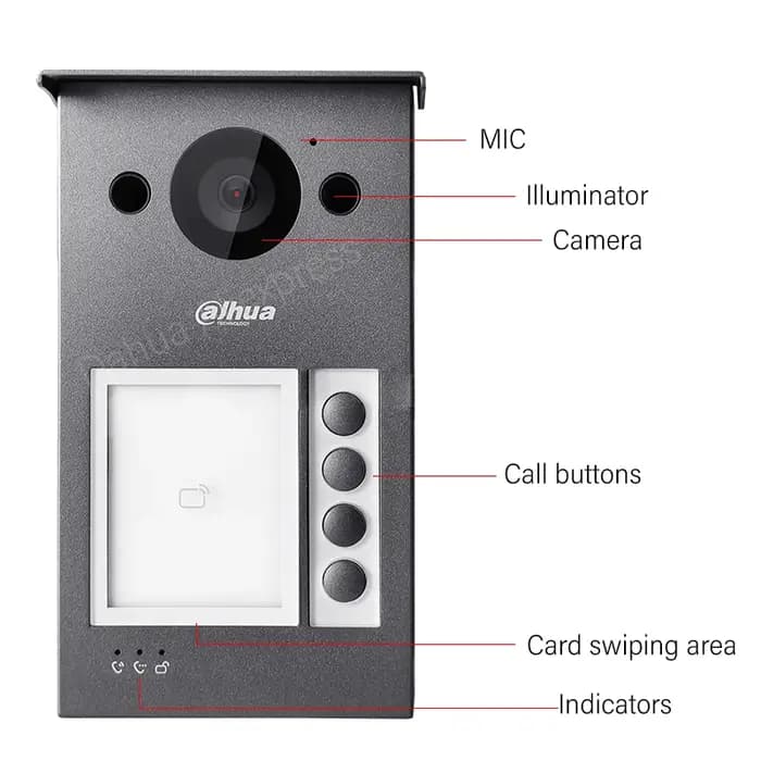 Dahua Original 2MP IP & WiFi Station de porte de Villa entièrement en métal 4 boutons interphone vidéo PoE prend en charge deux serrures RS485 IR VTO3311Q-WP