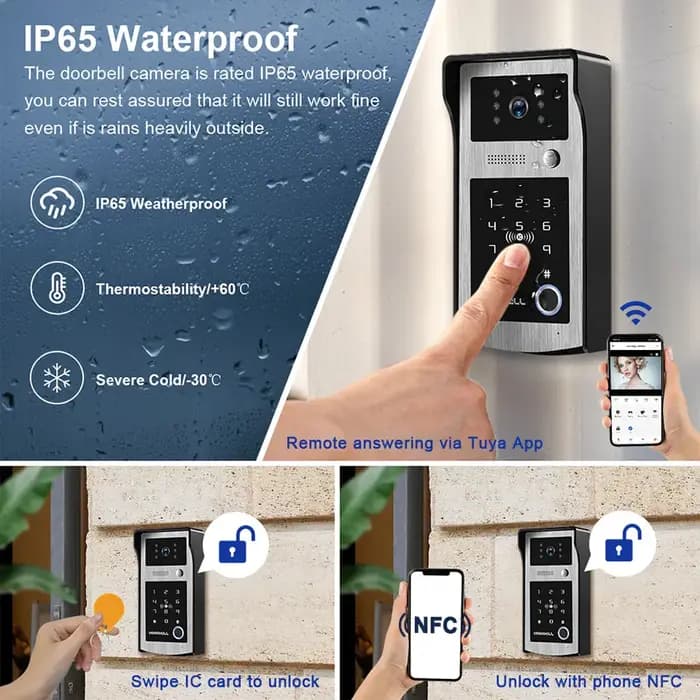 Sonnette vidéo WiFi Tuya RFID avec caméra HD 1080P couleur
