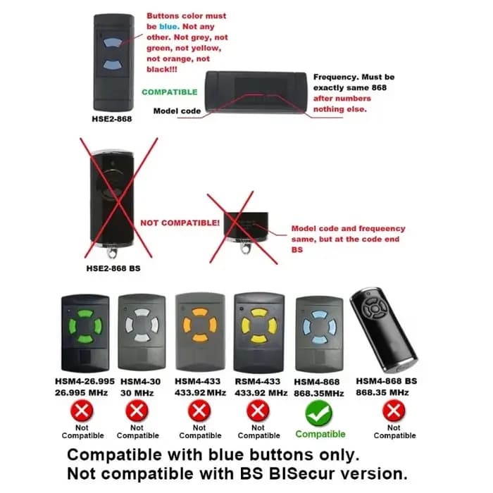 Télécommande de porte de garage HORMANN HSE2 HSE4 868 MHz compatible avec HSM2 HSM4 HS2 HS4 868