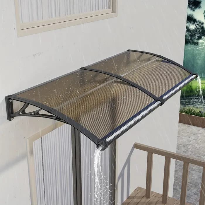 Grand auvent de gouttière en polycarbonate pour porte d'entrée