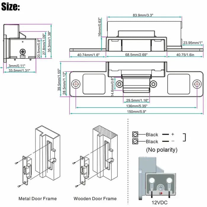 Système de contrôle d'accès de porte en acier inoxydable, serrure à gâche électrique, mode NC, sécurité contre les pannes, 12V