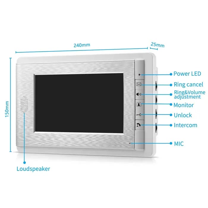 Système d'interphone vidéo filaire avec écran LCD TFT 7'' 1V2