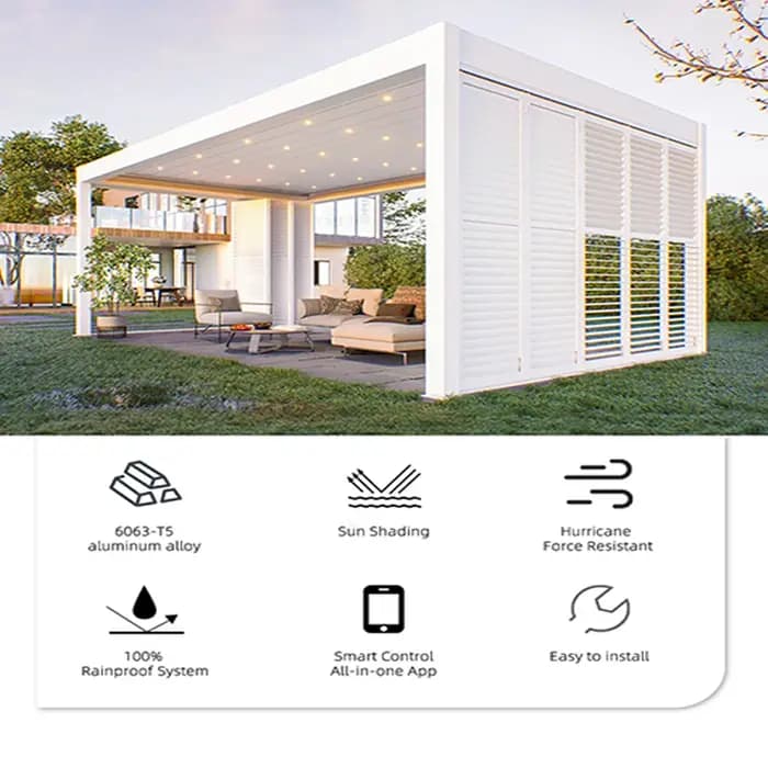 Pergola bioclimatique motorisée à persiennes en aluminium