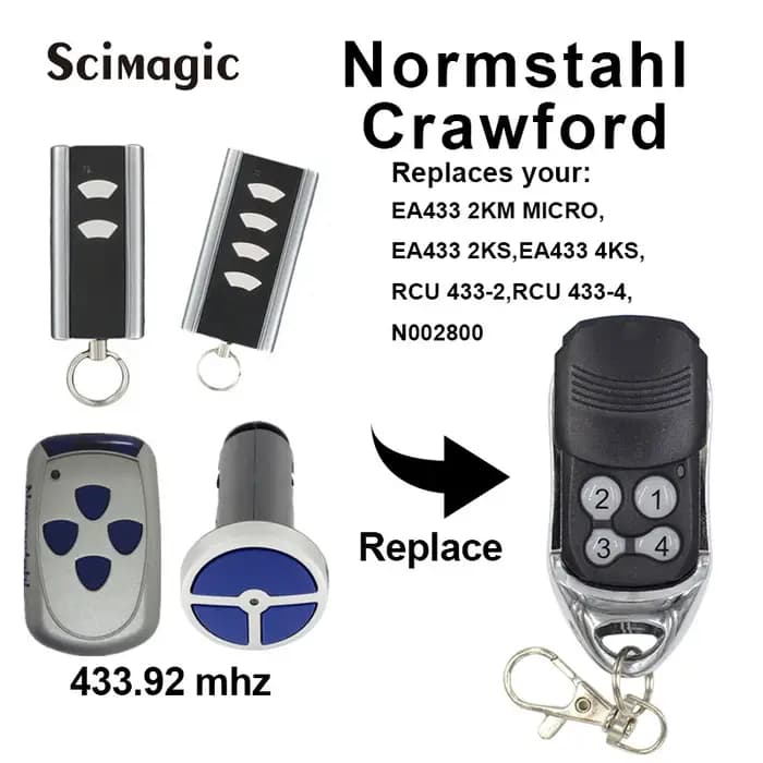 NORMSTAHL RCU 433 2K / EA433 2KM Micro / Crawford / Magic 1000 télécommande de porte de Garage 433.92MHz