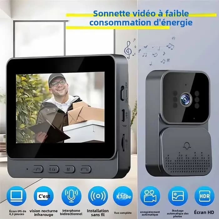 Interphone sans fil, sonnette HD avec vision nocturne