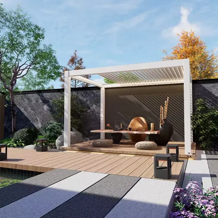 Pergola en aluminium avec porte coulissante vitrée, pavillon moderne pour jardin, extérieur, cour, patio, villa, intimité