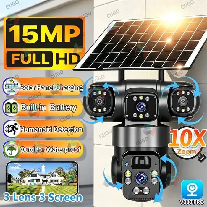 Caméra IP Wifi 15MP, caméra solaire sans fil PTZ