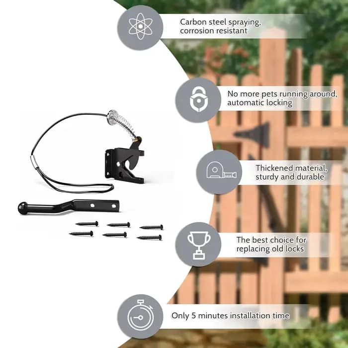 Loquet de portail avec câble à ressort pour clôture - Acier au carbone