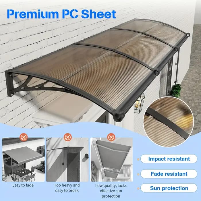 Grand auvent de gouttière en polycarbonate pour porte d'entrée
