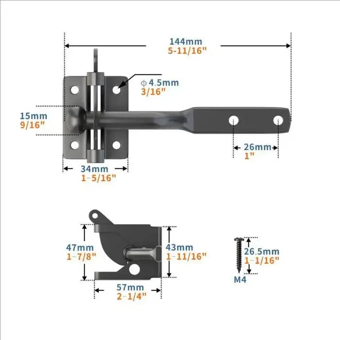 Loquet de portail automatique en acier au carbone avec pêne pour clôture de pâturage, jardin et ferm