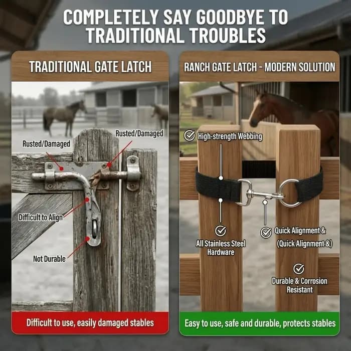 Lot de 3 loquets de portail à corde simple de 50 cm, fixation universelle pour clôture de chevaux et portail de ferme d'élevage