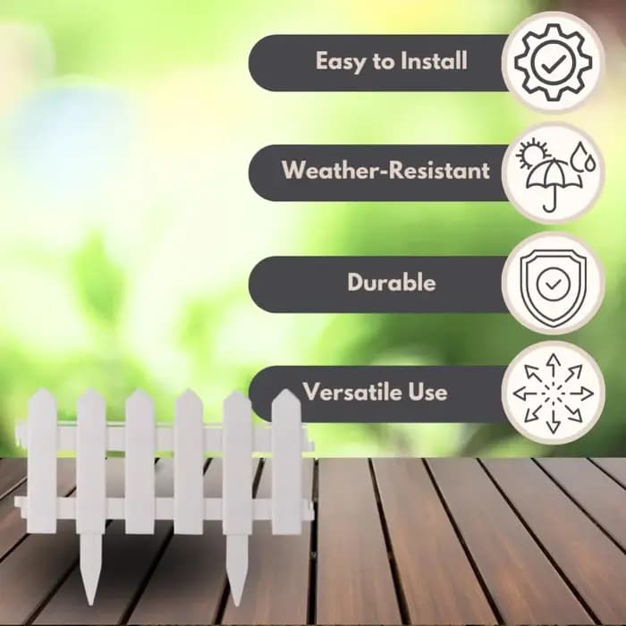 5 panneaux de clôture de jardin blancs en plastique, bordure de clôture à piquets pour pelouse, parterre de fleurs, allée, décoration paysagère