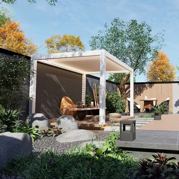 Pergola en aluminium avec porte coulissante vitrée, pavillon moderne pour jardin, extérieur, cour, patio, villa, intimité
