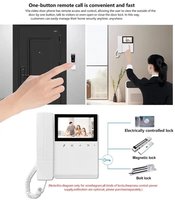 Interphone vidéo filaire avec écran IPS 4,3 pouces, 1V1, visiophone, caméra de porte