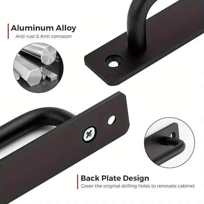 Poignée de Porte Coulissante en Alliage d'Aluminium avec Plaque, 2 Pièces