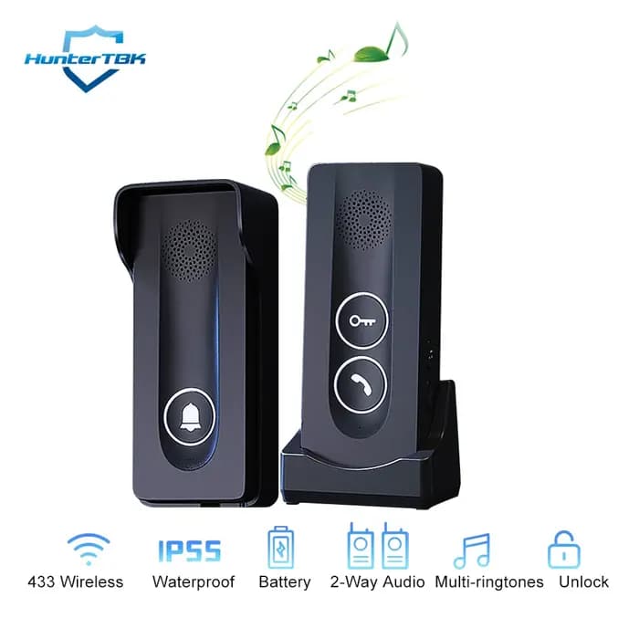 Interphone sans fil avec sonnette, portée 1 km, mains libres, audio bidirectionnel, sonnette de port