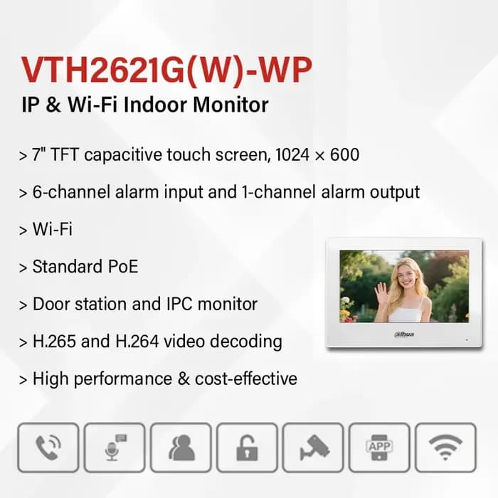 Dahua IP & Wi-Fi moniteur intérieur blanc VTH2621GW-WP noir VTH2621G-WP interphone vidéo 7 "écran PoE