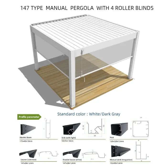 Pergola bioclimatique en aluminium 3x4m/10x12 pieds