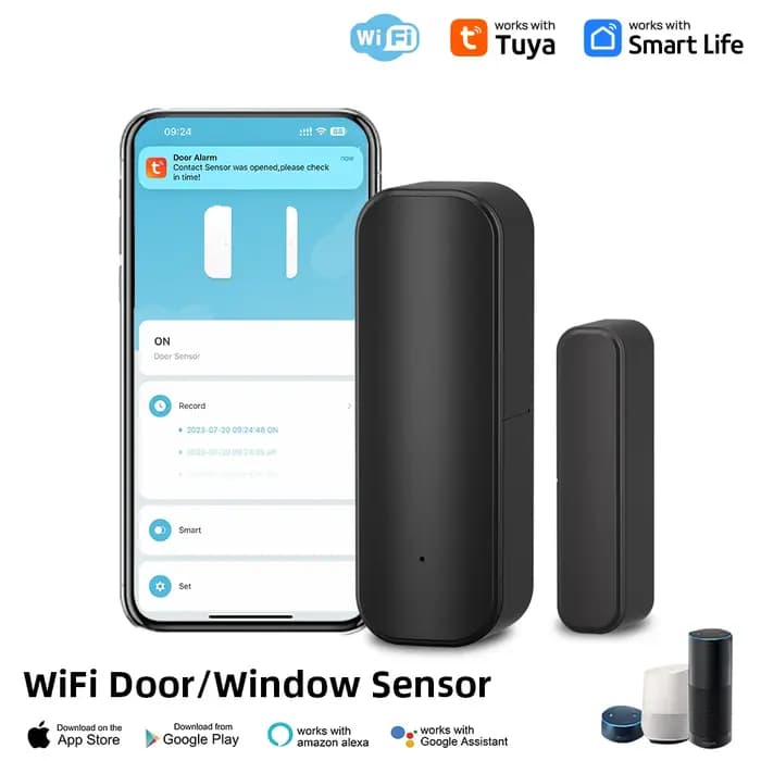 Détecteurs d'ouverture et de fermeture de porte WiFi, capteur de fenêtre Tuya avec Notification par