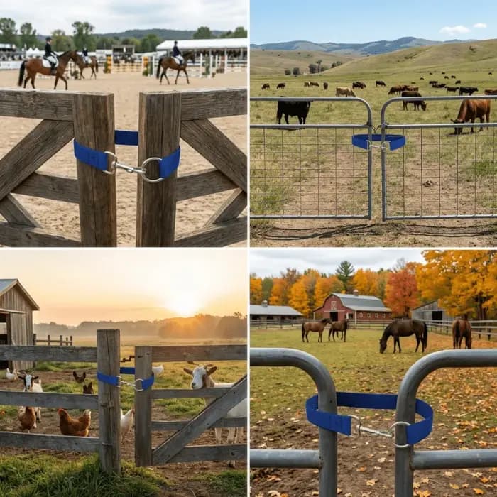 Lot de 3 loquets de portail à corde simple de 50 cm, fixation universelle pour clôture de chevaux et portail de ferme d'élevage