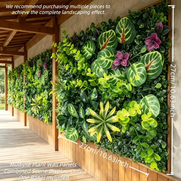 Panneau mural végétal extérieur avec design clôture en bois - 60,96 cm x 40,64 cm, écran d'intimité, adapté aux plantes véritables pour la maison